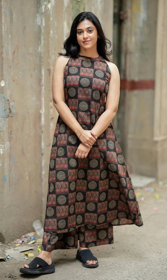 Bagrubazzar Designer Kurta Palazzo Set with Traditional Print Work for Women