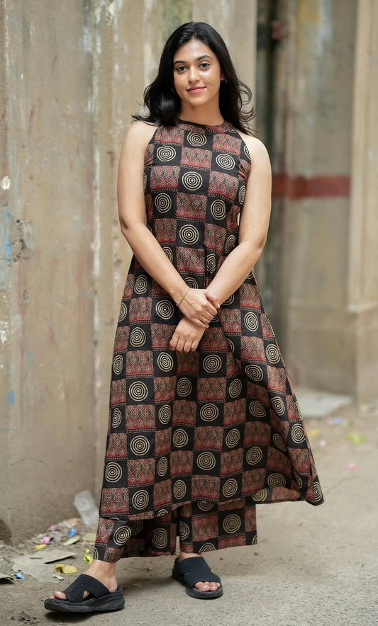 Bagrubazzar Designer Kurta Palazzo Set with Traditional Print Work for Women