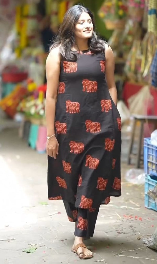 Bagrubazzar Festive Wear Kurti Palazzo Set with Beautiful Handcrafted-Inspired Prints