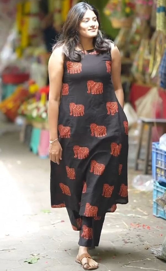 Bagrubazzar Festive Wear Kurti Palazzo Set with Beautiful Handcrafted-Inspired Prints