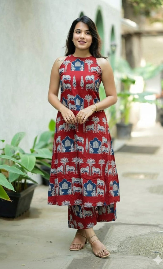 Bagrubazzar Premium Women Cotton Kurta Plazo Set