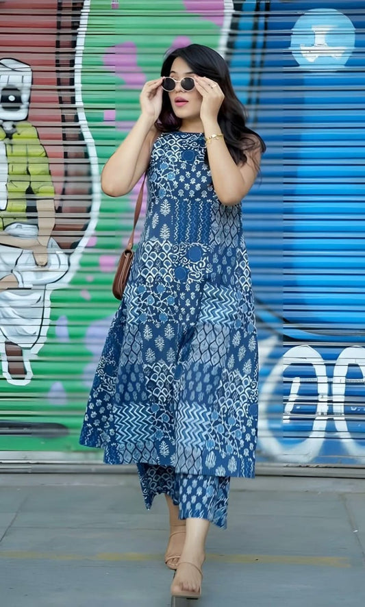 New Bagrubazzar Halter Neck Aline Kurta Palazzo Set