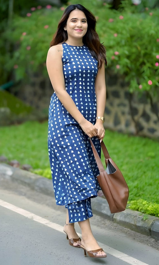 Bagrubazzar Halter Neck Aline Cotton Co-ord Set