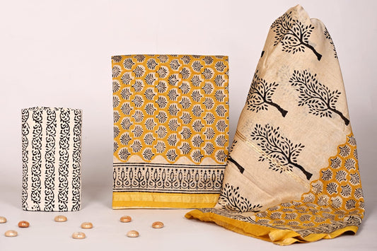 Jaipur Bagru Handblock Chanderi Suit Set for Women | Bagrubazzar