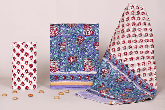 Classic Jaipur Bagru Print Chanderi Dress Material Suit Set with Dupatta
