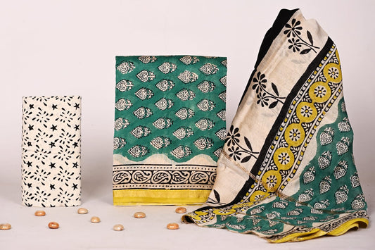 Elegant Bagru Print Chanderi Unstitched Suit Set – Ethnic Wear for Women
