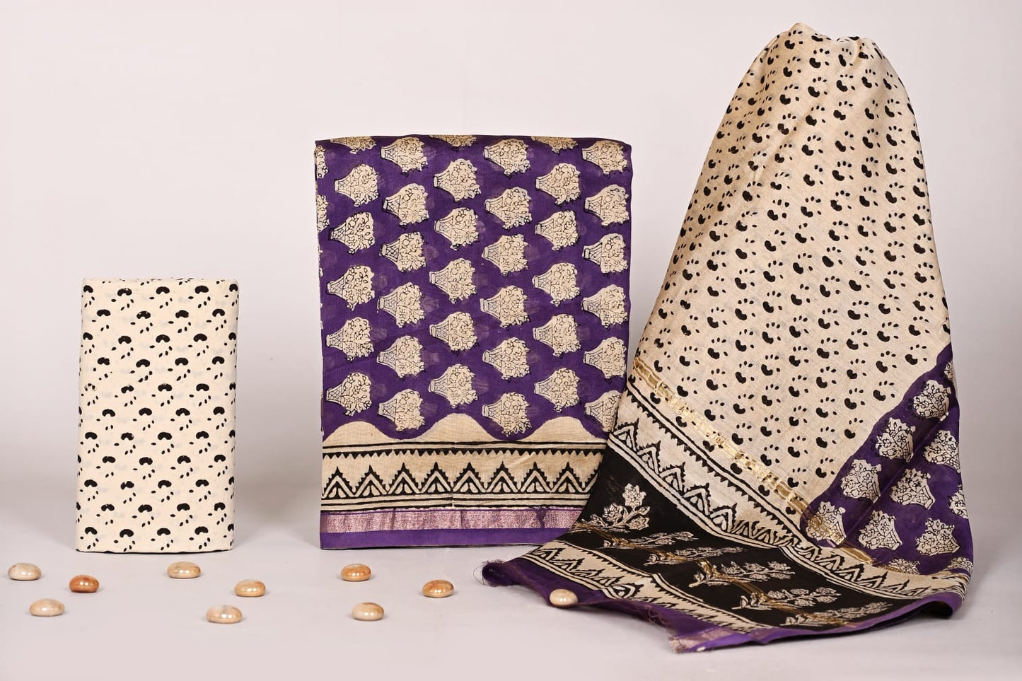 Authentic Bagru Hand Block Printed Chanderi Dress Material Suit Set