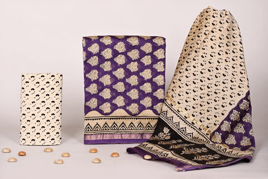 Authentic Bagru Hand Block Printed Chanderi Dress Material Suit Set