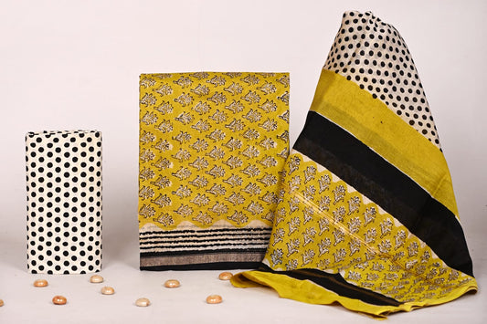 Jaipur Bagru Handblock Printed Chanderi Suit Set with Dupatta (Unstitched)