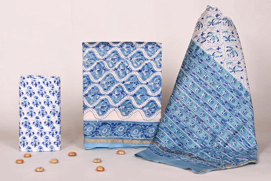 Women’s Jaipur Handblock Print Chanderi Unstitched Suit Set – Premium Ethnic Wear