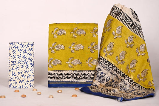 Jaipur Handblock Printed Chanderi Unstitched Dress Material Suit Set for Women