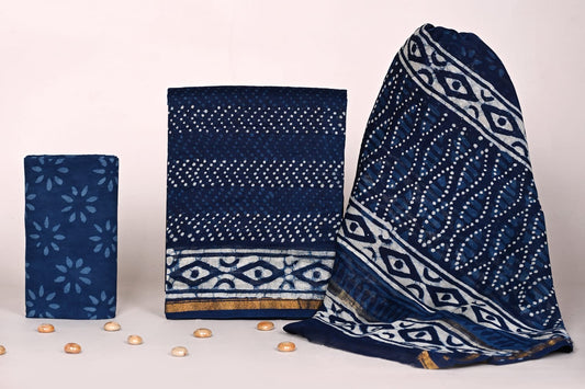 Jaipur Handblock Print Chanderi Dress Material with Dupatta for Women