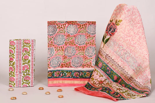 Luxury Hand Block Printed Chanderi Suit Set – Lightweight Festive Wear