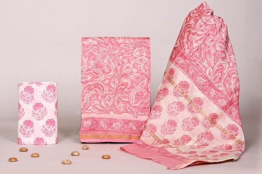 Premium Hand Block Printed Chanderi Suit Set with Dupatta for Women