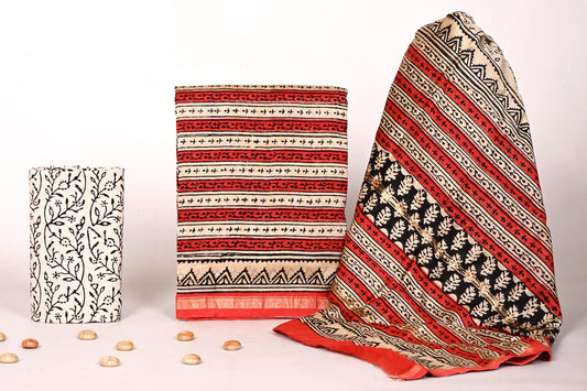 Bagrubazzar Ethnic Handblock Print Chanderi Silk Unstitched Suit Set – Elegant Designer Wear