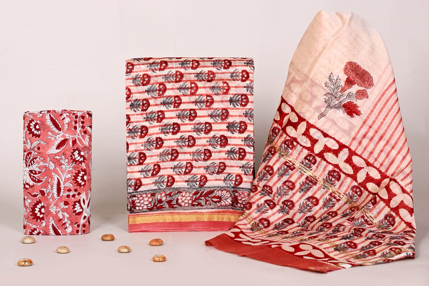 Bagrubazzar Soft Chanderi Silk Handblock Printed Unstitched Suit with Matching Dupatta