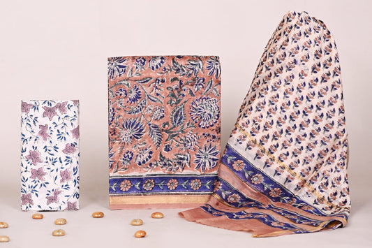 Authentic Jaipur Handblock Printed Chanderi Suit Set – Unstitched Dress Material