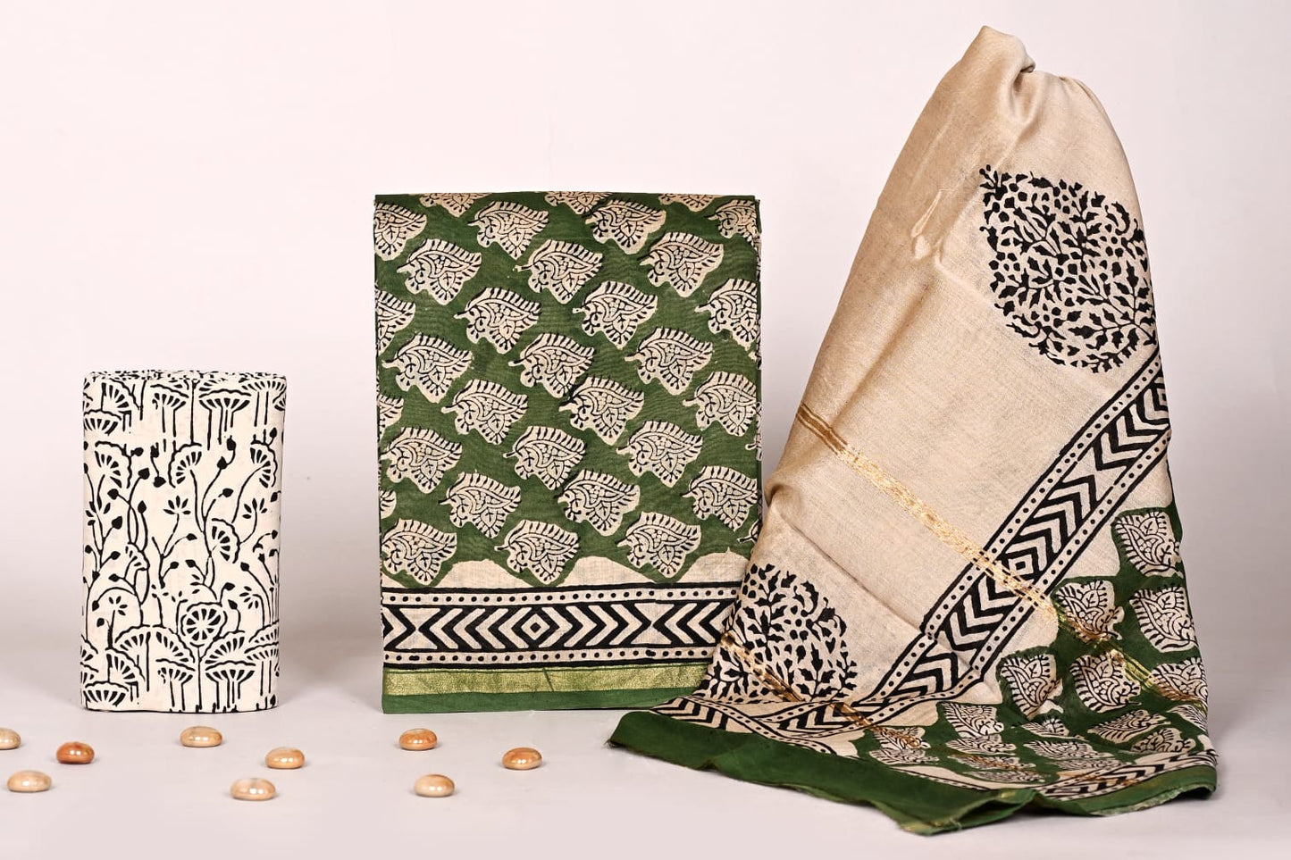 Bagrubazzar Ethnic Handblock Print Chanderi Silk Suit Fabric with Dupatta (Unstitched)