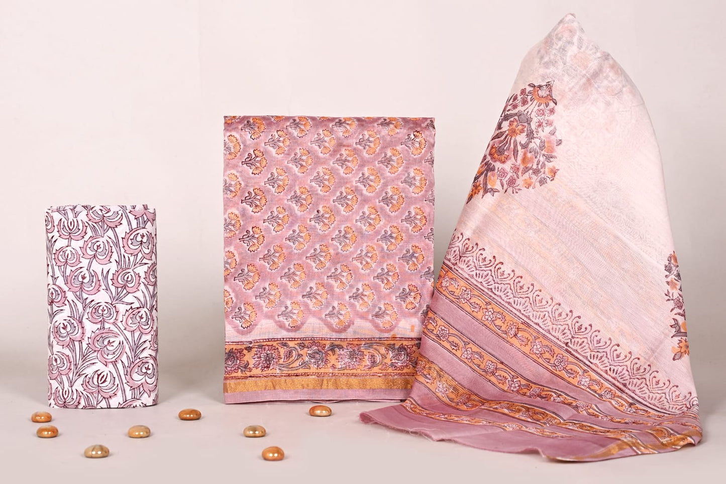 Bagrubazzar Elegant Hand Block Print Chanderi Silk Suit Fabric Unstitched with Dupatta