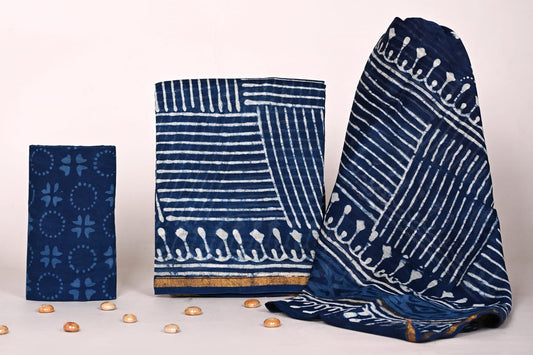 Jaipur Bagru Handblock Print Chanderi Unstitched Suit Set for Women