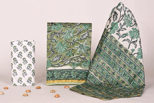 Bagrubazzar Unstitched Chanderi Silk Suit Set – Handblock Printed Ethnic Wear for Women