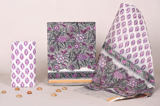 Bagrubazzar Party Wear Handblock Printed Chanderi Silk Unstitched Suit with Dupatta