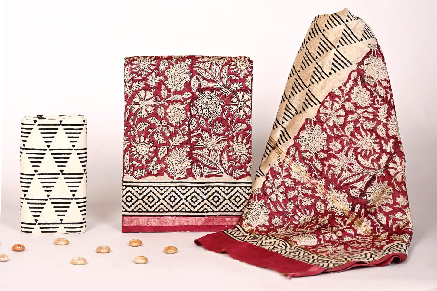 Bagrubazzar Traditional Indian Handblock Print Chanderi Silk Suit Material with Dupatta