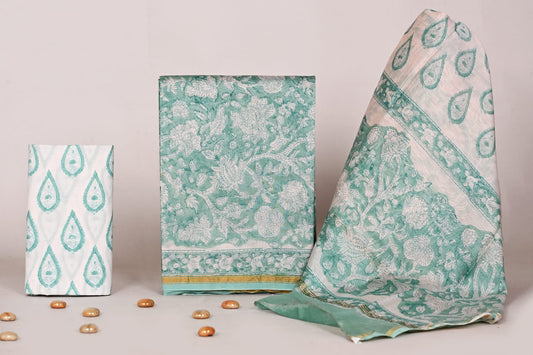 Bagrubazzar Handcrafted Handblock Print Chanderi Silk Suit Material Unstitched with Dupatta