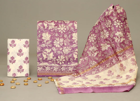 Bagrubazzar Premium Handblock Printed Chanderi Silk Suit Fabric Unstitched with Dupatta