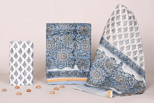 Bagrubazzar Hand Block Printed Chanderi Silk Unstitched Suit Set with Dupatta for Ladies