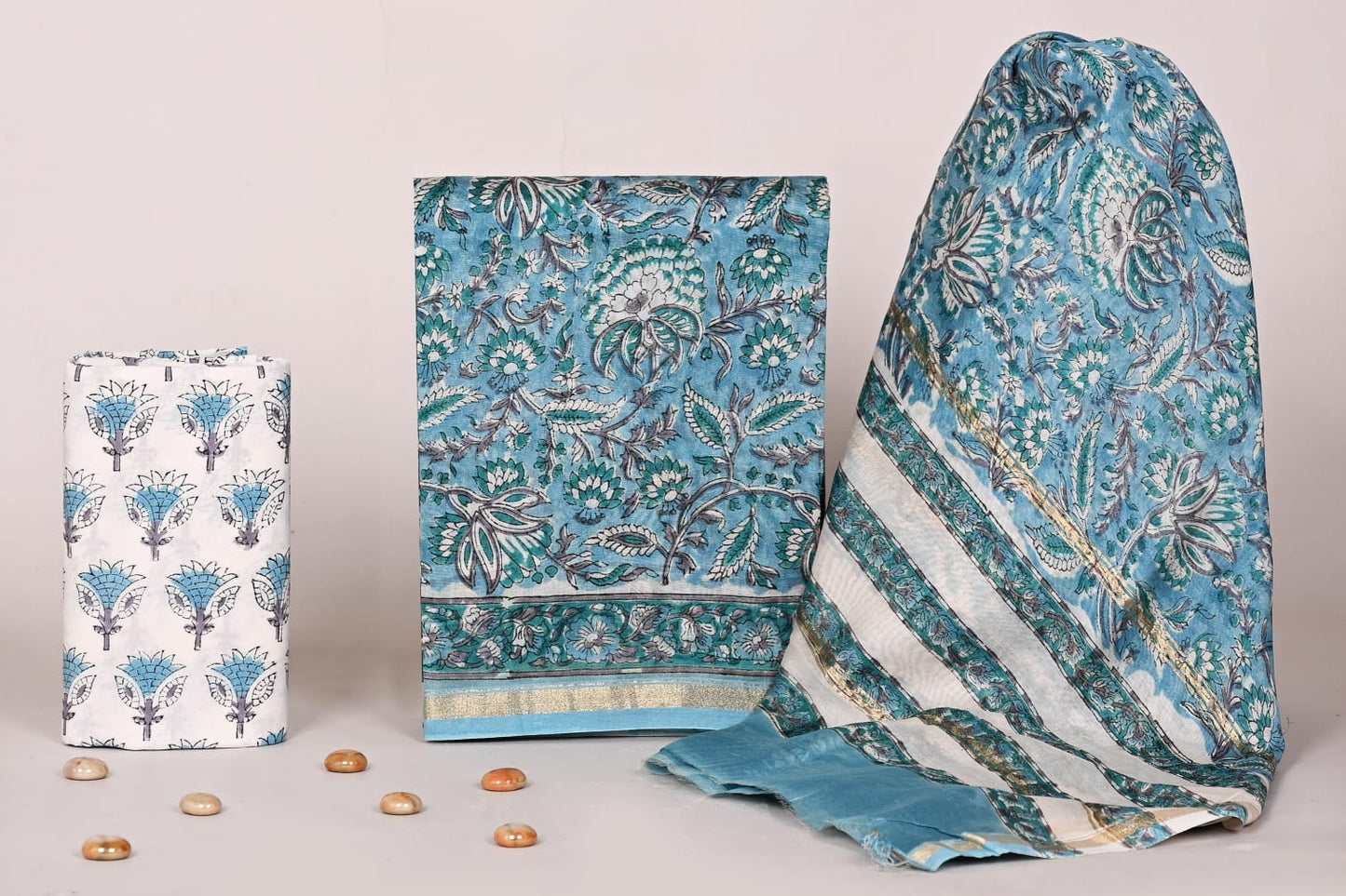 Jaipur Sanganeri Handblock Printed Chanderi Suit Set – Unstitched Dress Material for Women
