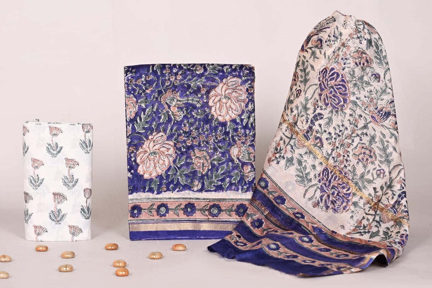 Premium Sanganeri Hand Block Printed Chanderi Unstitched Suit Set with Dupatta