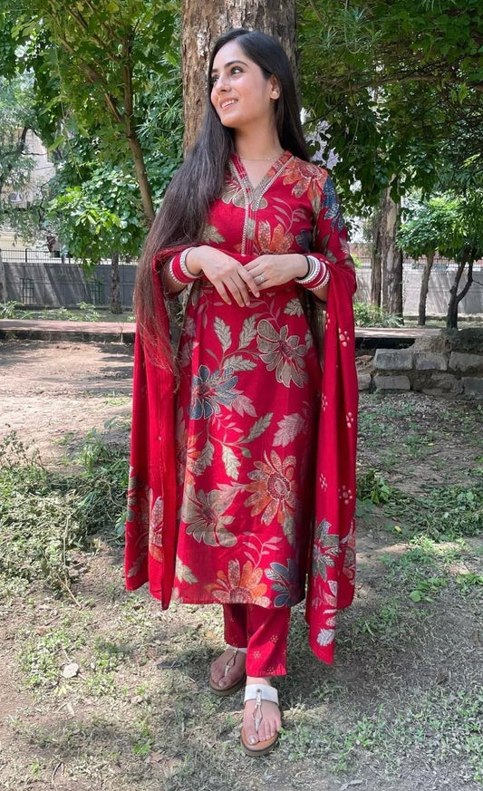 Bagrubazzar Women's Printed Straight Kurta Pant Set with Matching Dupatta
