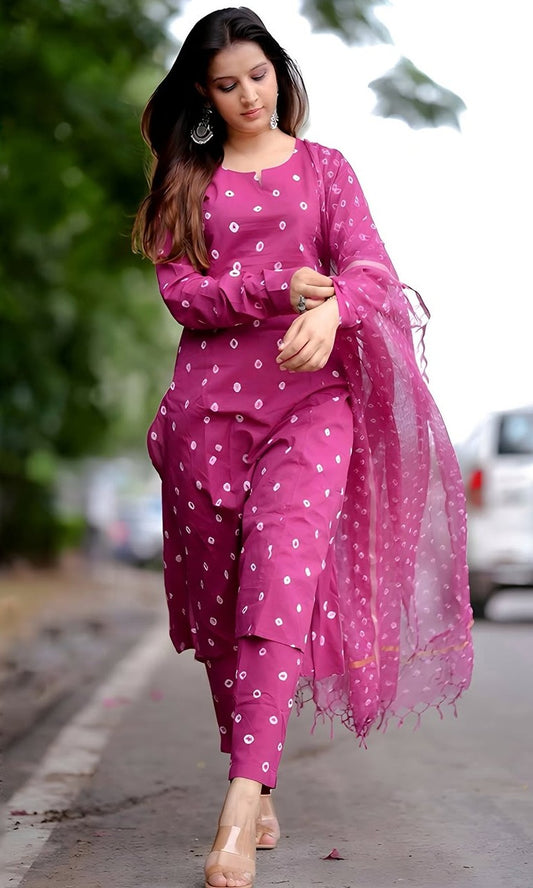 Bagrubazzar Classy Kota Doriya Bandhani Handblock Print Suit