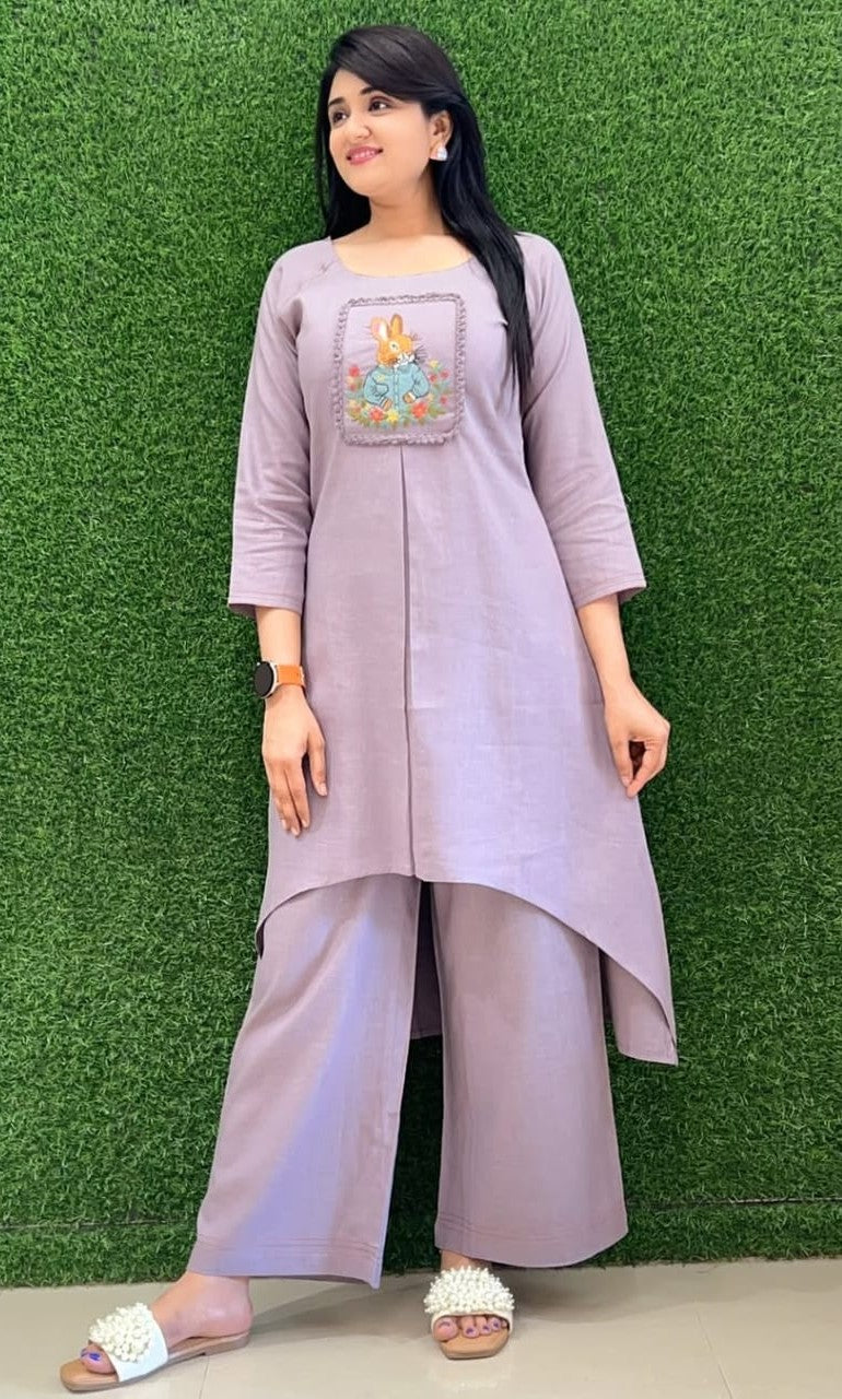 Bagrubazzar Premium Cotton Slub Embroidered Kurta Set with Lace Detail & Pocket Trousers