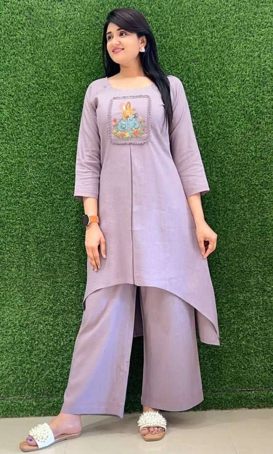Bagrubazzar Premium Cotton Slub Embroidered Kurta Set with Lace Detail & Pocket Trousers