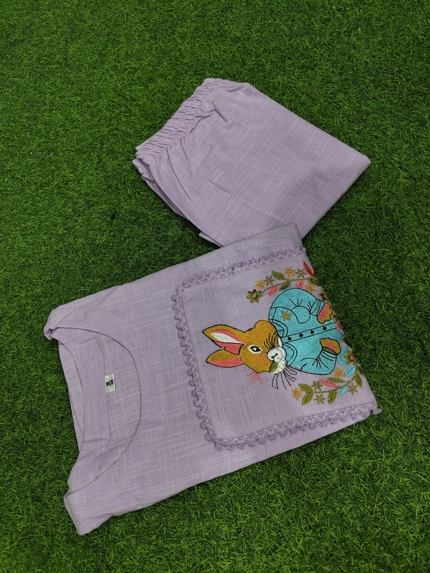 Bagrubazzar Premium Cotton Slub Embroidered Kurta Set with Lace Detail & Pocket Trousers