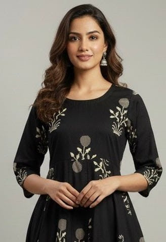 Bagrubazzar Women's Stylish Pure Cotton Anarkali Kurta Set with Elegant Discharge Print