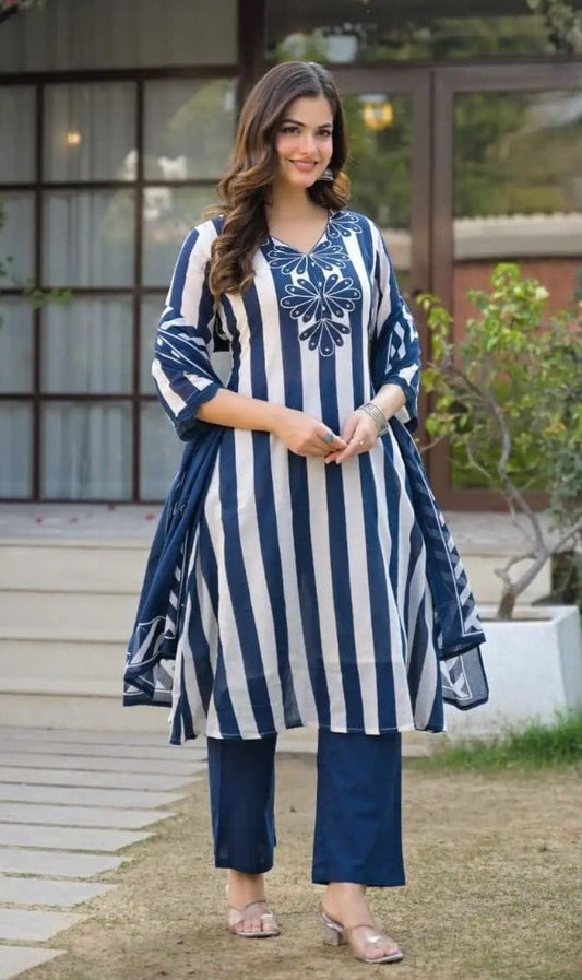 Bagrubazzar Designer Cotton Kurta Pant Dupatta Set for Women