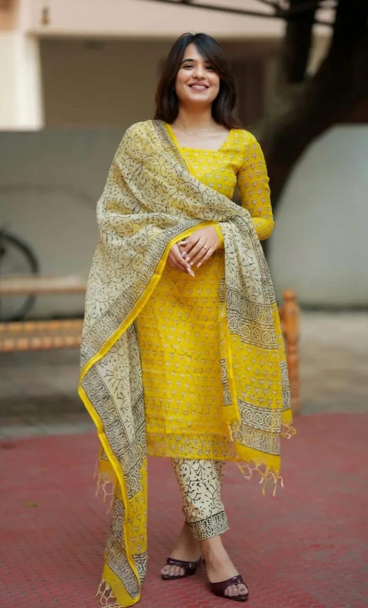 BagruBazzar Premium Kota Doriya Kurti Pant Dupatta Set for Women | Elegant Lightweight Ethnic Suit