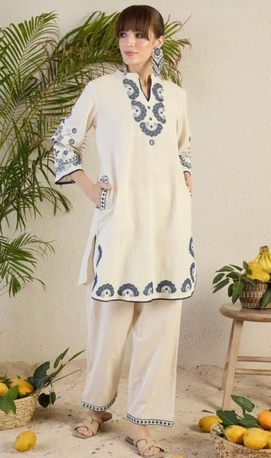 Bagrubazzar Women's Cotton Embroidered Kurta Set with Side Pockets | Elegant Ethnic Wear
