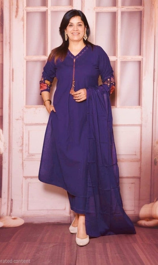 Bagrubazzar Floral Embroidered Pure Cotton Kurta Pant Set with Soft Mal Cotton Dupatta