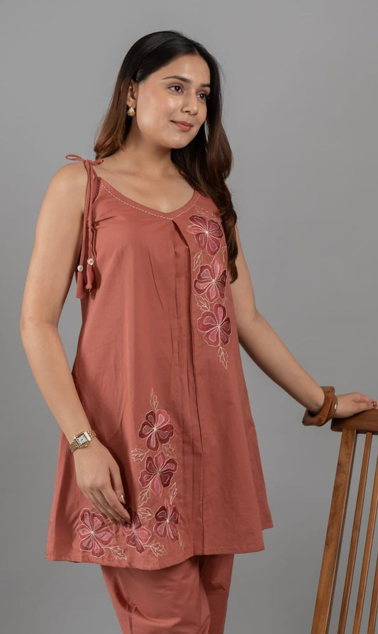 Bagrubazzar Women's Premium 60x60 Cotton Embroidered Co-ord Set