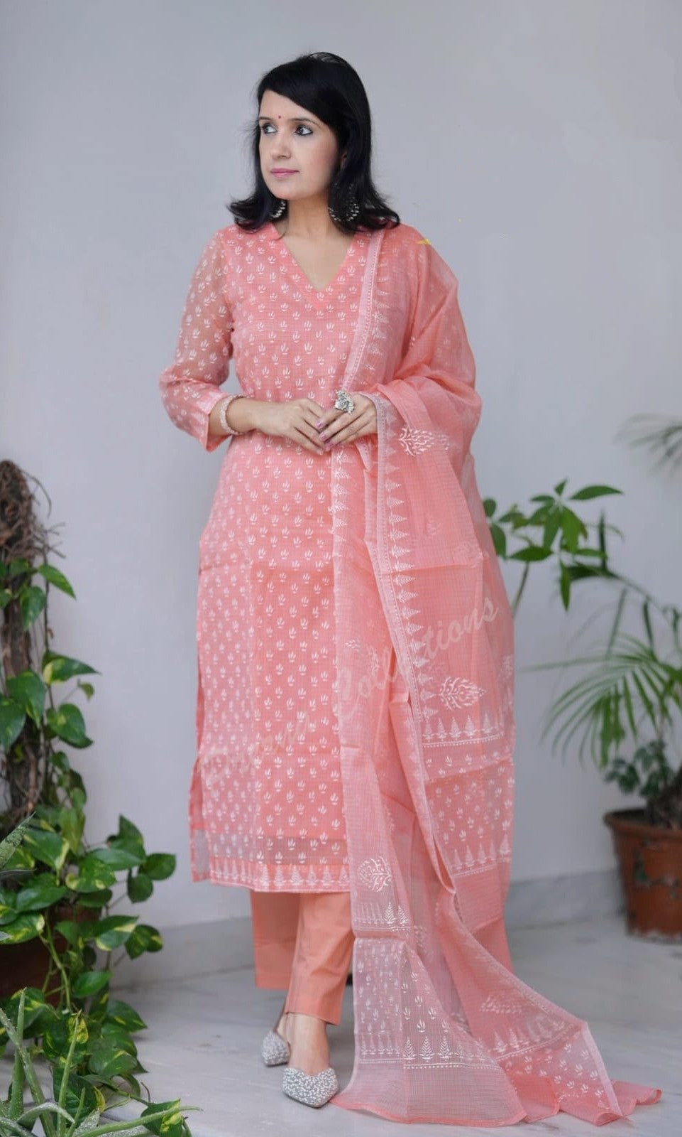 Bagrubazzar Premium Pure Kota Doria Hand Block Print Suit Set for Women