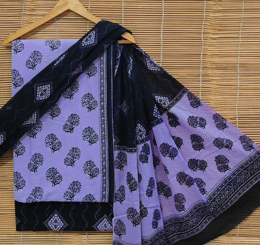 Bagrubazzar Handblock Print Unstitched Cotton Suit Set with Cotton Dupatta (BBCOTCO66)