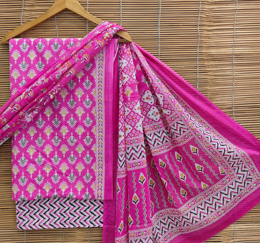 Bagrubazzar Handmade Bagru Hand Brush Paint Cotton Suit with Cotton Dupatta (Unstitched) (BBCOTCO63)