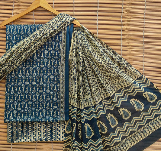 Bagrubazzar Pure Cotton Handblock Print Unstitched Suit Set with Cotton Dupatta (BBCOTCO65)