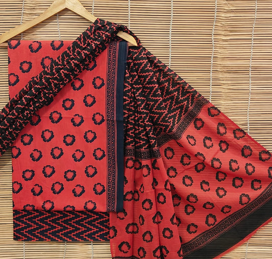 Bagrubazzar Handblock Print Unstitched Cotton Suit Set with Cotton Dupatta for Women (BBCOTCO69)
