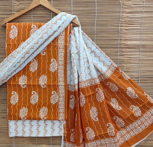 Bagrubazzar Bagru Handblock Printing Unstitched Cotton Suit Set for Women with Cotton Dupatta (BBCOTCO67)