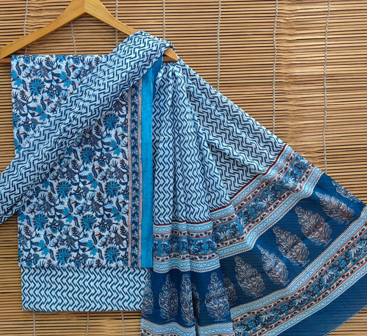 Bagrubazzar Bagru Handblock Print Cotton Unstitched Salwar Suit Set with Cotton Dupatta (BBCOTCO73)
